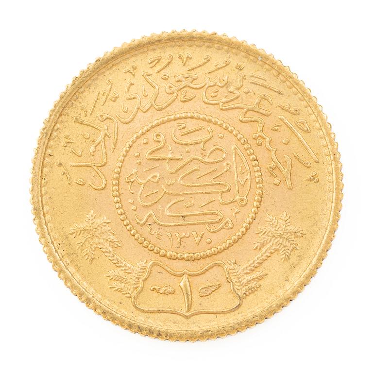 Gold coin, Saudi Arabia, 1 Guinea, 1370 (1950/51).