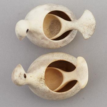 LARS PIRAK, two reindeer horn grouse salt cellars, signed.