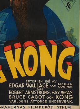 MOVIE POSTER, "King Kong", J Olséns Litografiska Anstalt, Stockholm, 1933.