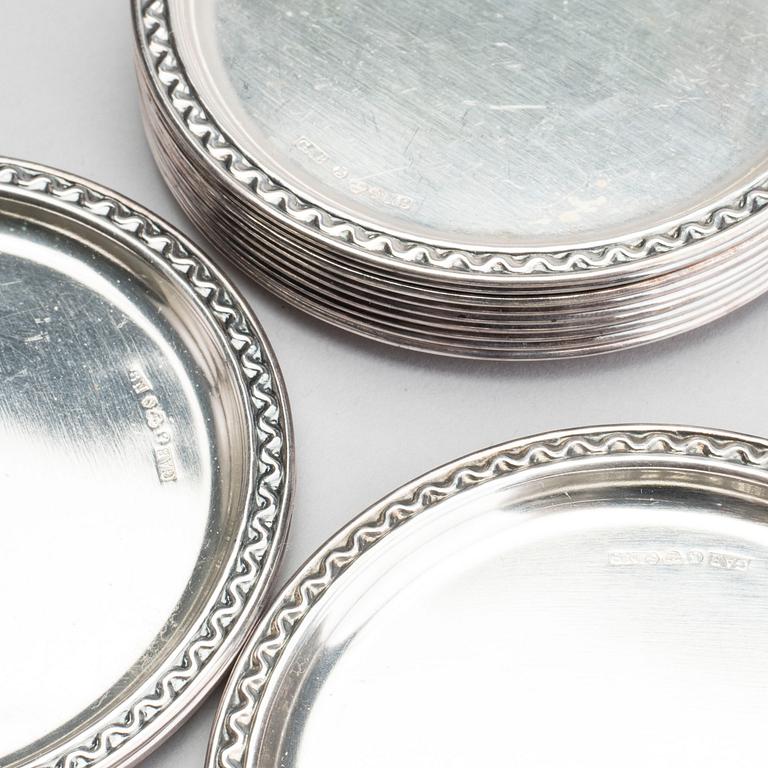A set of 12 pcs of coasters silver, GAB, Stockholm, 1963,