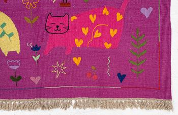 Matta, handbroderad Kelim, ca 182 x 118 cm.