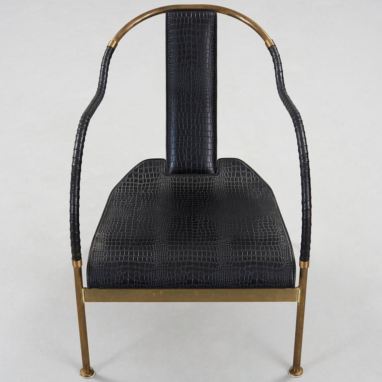 Mats Theselius, an 'El Rey' brass brass and leather easy chair, Värnamo, Sweden 1999.