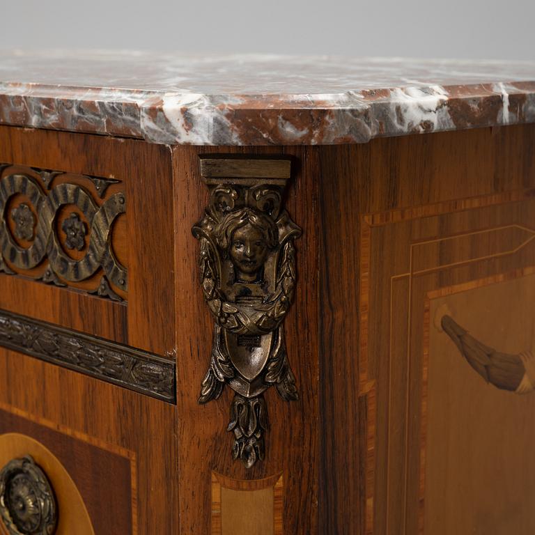 A mid 20th Century late Gustavian style chast of drawers with a marble top.