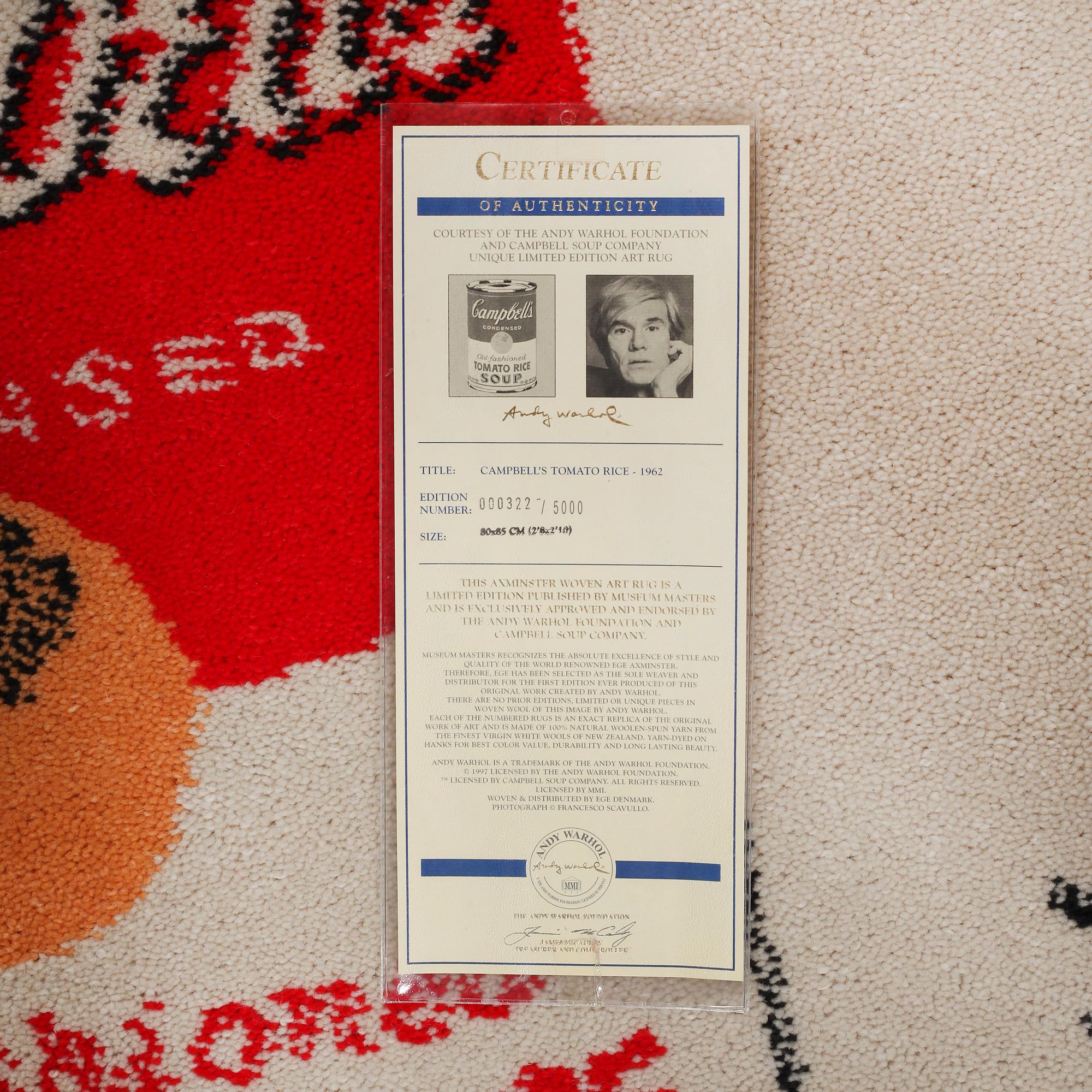 A rug after Andy Warhol, "Campbells Tomato Soup", by Ege Artline, second half of the 20th century, 87 x 81 cm.