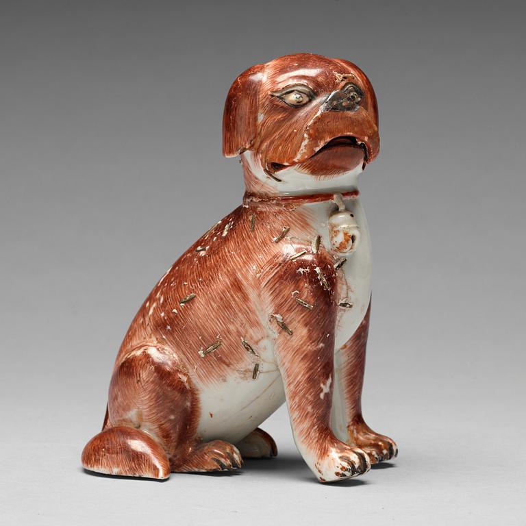 A Chinese porcelain figure of a pug dog, Qing dynasty, Qianlong (1736-95).