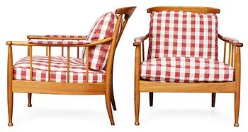 A pair of Kerstin Hörlin Holmquist mahogany easy chairs "Skrindan", OPE-möbler.