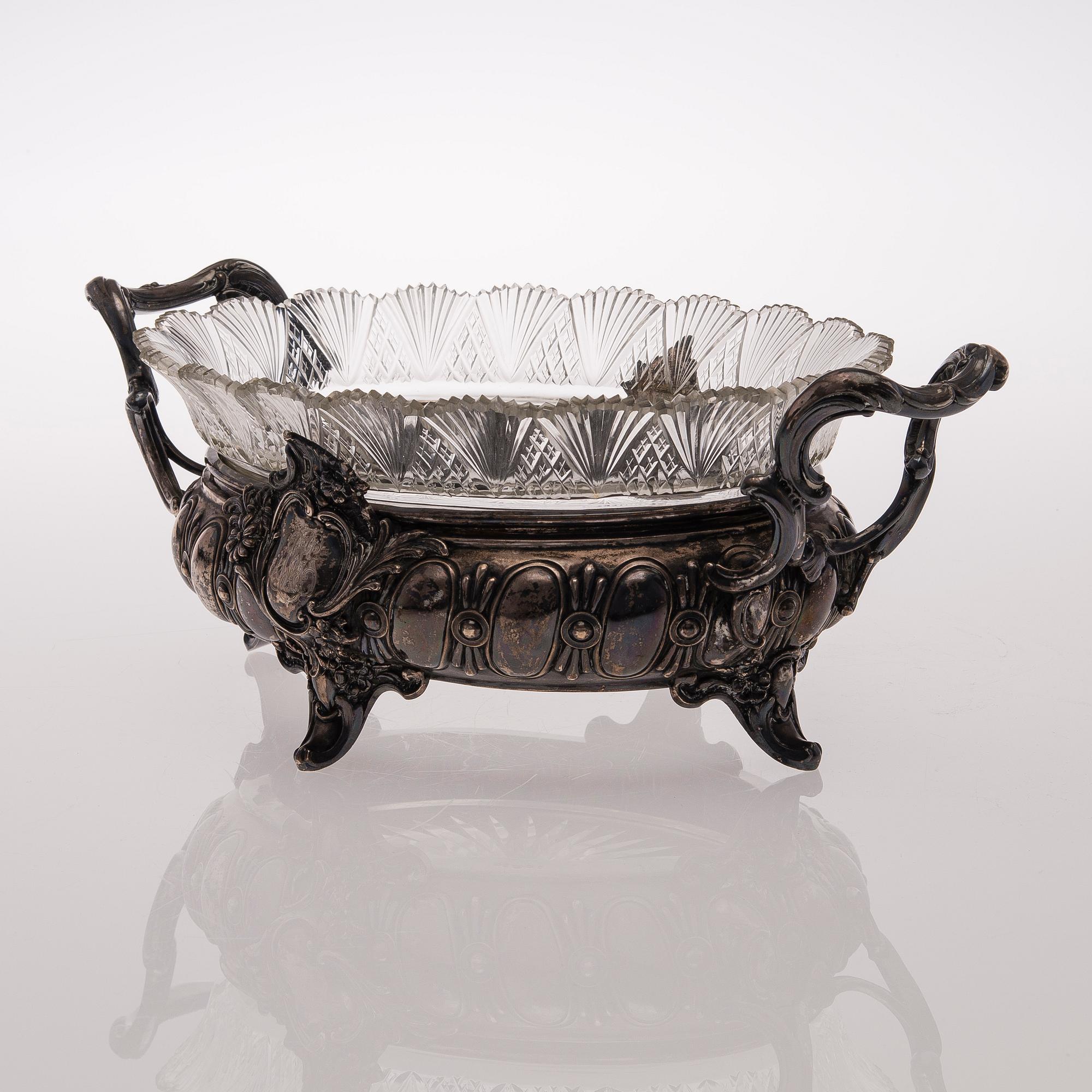 JARDINJÄR, silver och glas, Gustav Lindell, Tammerfors 1898.