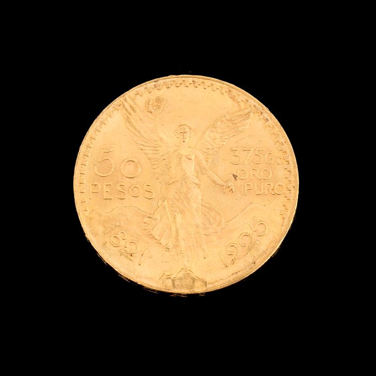 50 PESO GOLD MEXICO COIN, 1921-1928. Weight ca 42 grams.