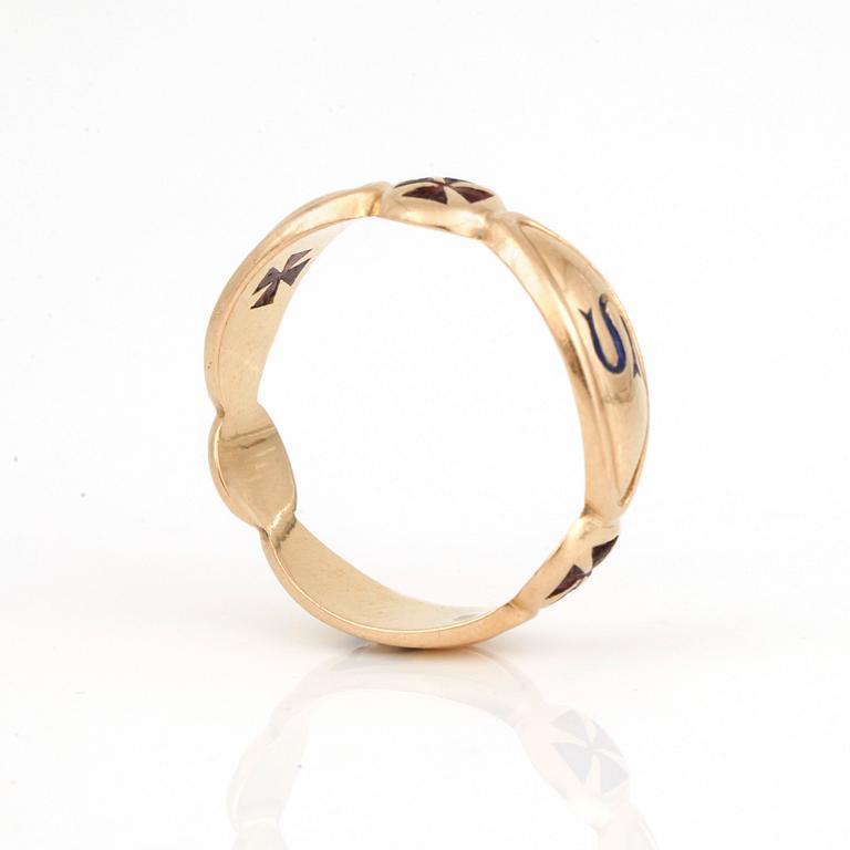 RING, 18k guld med emalj, Ceson, Malmö 1979.