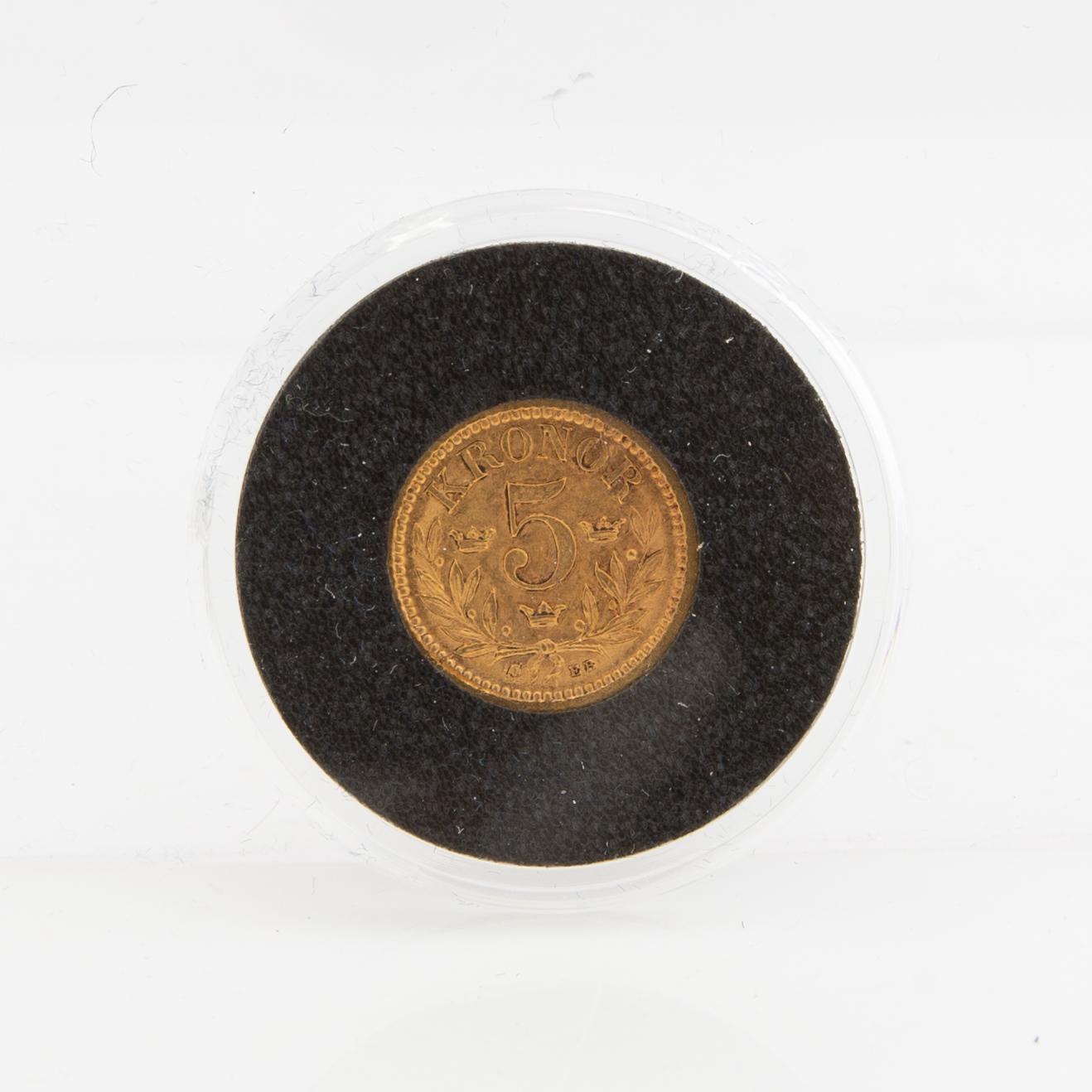 Guldmynt Sverige, Oscar II 5 kr, 1881.