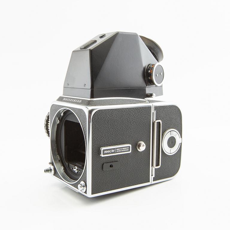 Hasselblad 500 C/M camera with lens and accessories.
