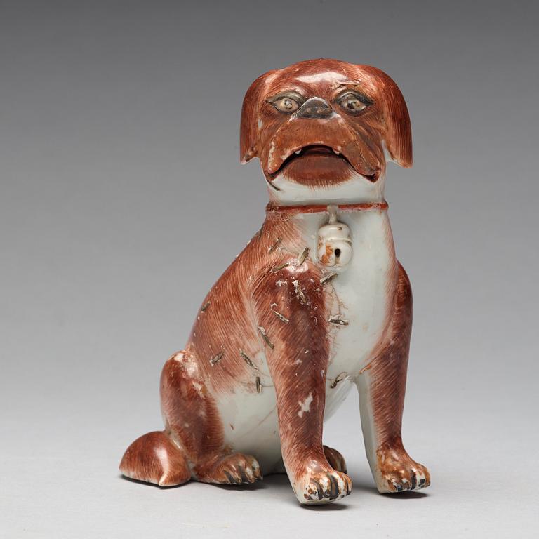 A Chinese porcelain figure of a pug dog, Qing dynasty, Qianlong (1736-95).