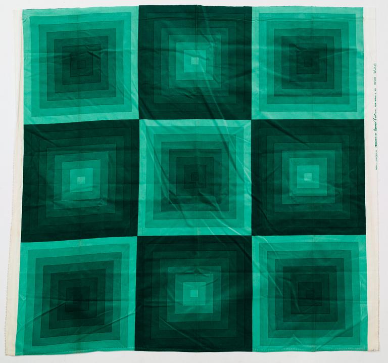 Verner Panton, GARDINLÄNGDER, 3 ST., OCH PROVBITAR, 10 ST. Bomullsvelour. Olika gröna nyanser och mönster. Verner Panton.