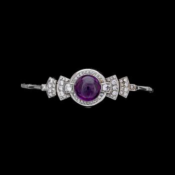 906. An amethyst and diamond bracelet, app. 1.50 cts. 1940's.