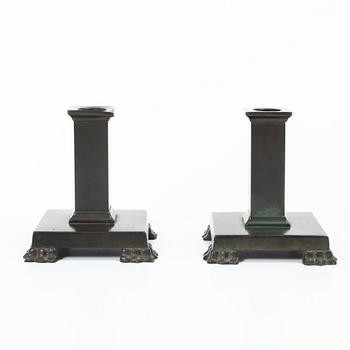Guldsmedsaktiebolaget (GAB), Candlesticks, a pair, bronze, model no. 117, Art Deco.