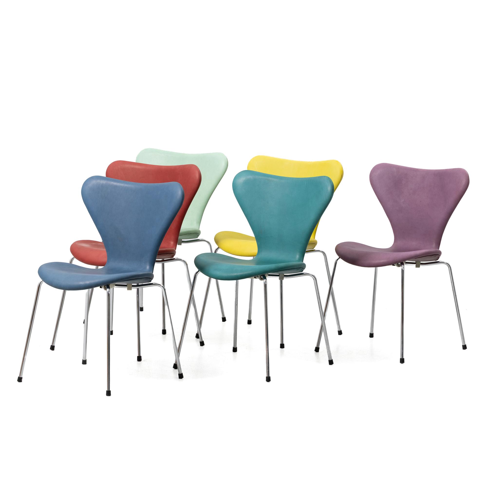 Arne Jacobsen, Chairs, 6, “Series 7” for Fritz Hansen, Denmark, latter half of the 20th century.