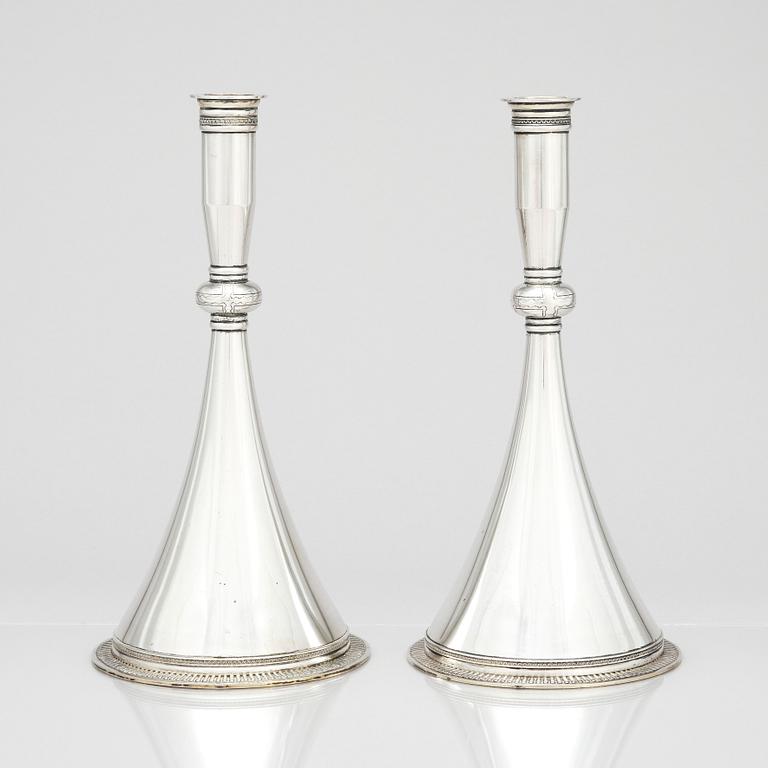 Wiwen Nilsson, a pair of silver candlesticks, Lund Sweden 1939, the so called 'byzantine' model.