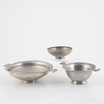 Firma Svenskt Tenn, a set of three pewter bowls, Stockholm, Sweden 1924, 1926 and 1930, model A 9, A 216 and A 7.