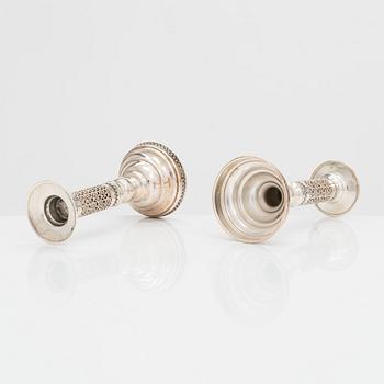 A pair of sterling silver candlesticks, latter half of the 20th century. Unidentified maker's mark.