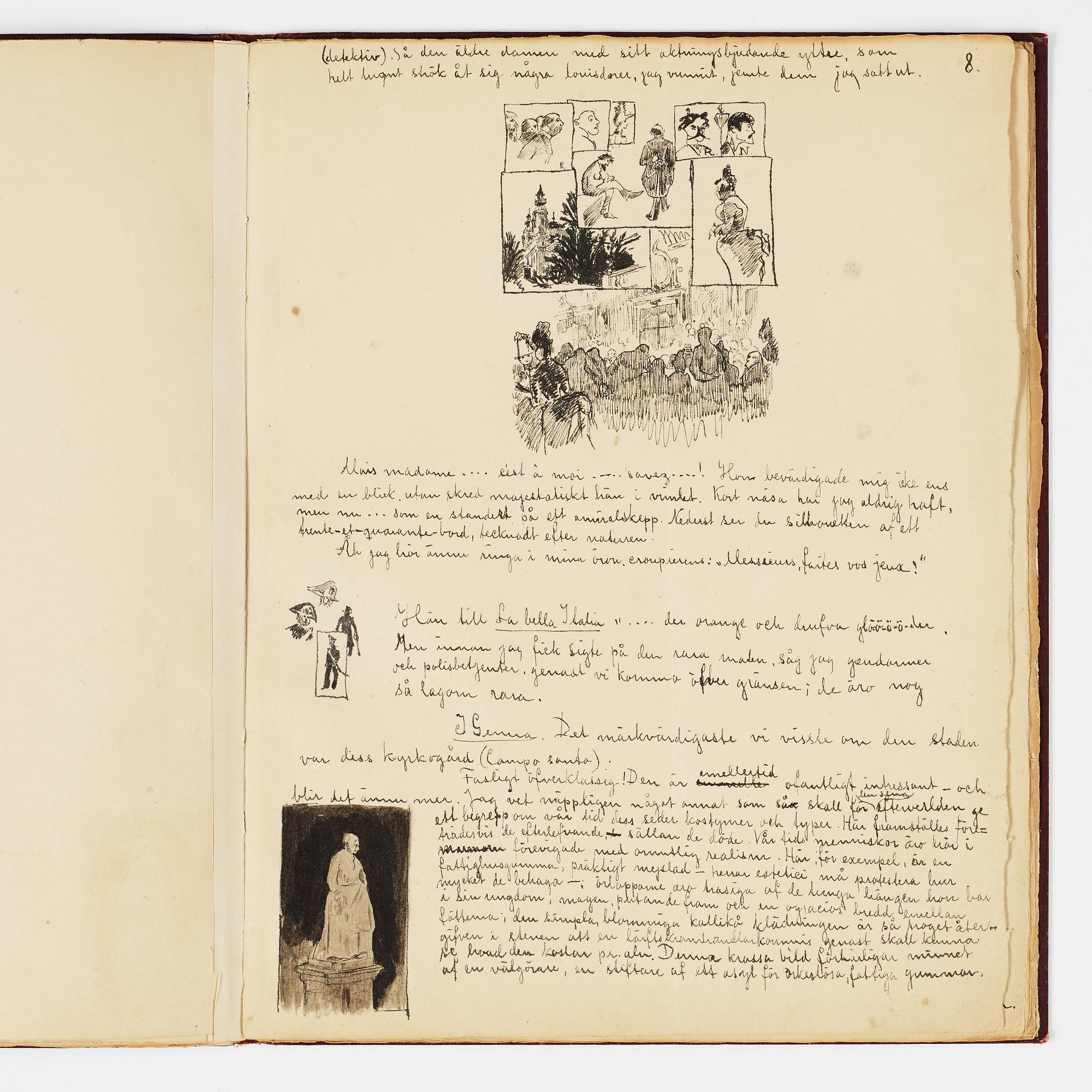 Carl Larsson, CARL LARSSON, illustrated travel story, "Från Stockholm till Messina" (From Stockholm to Messina), 1886.