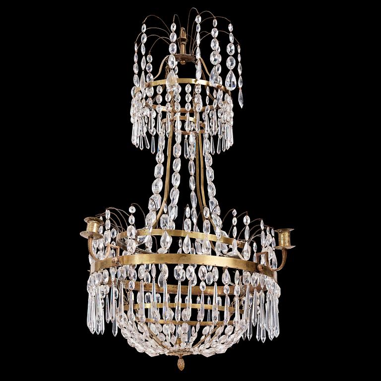 A late Gustavian five-light chandelier, early 19th century.