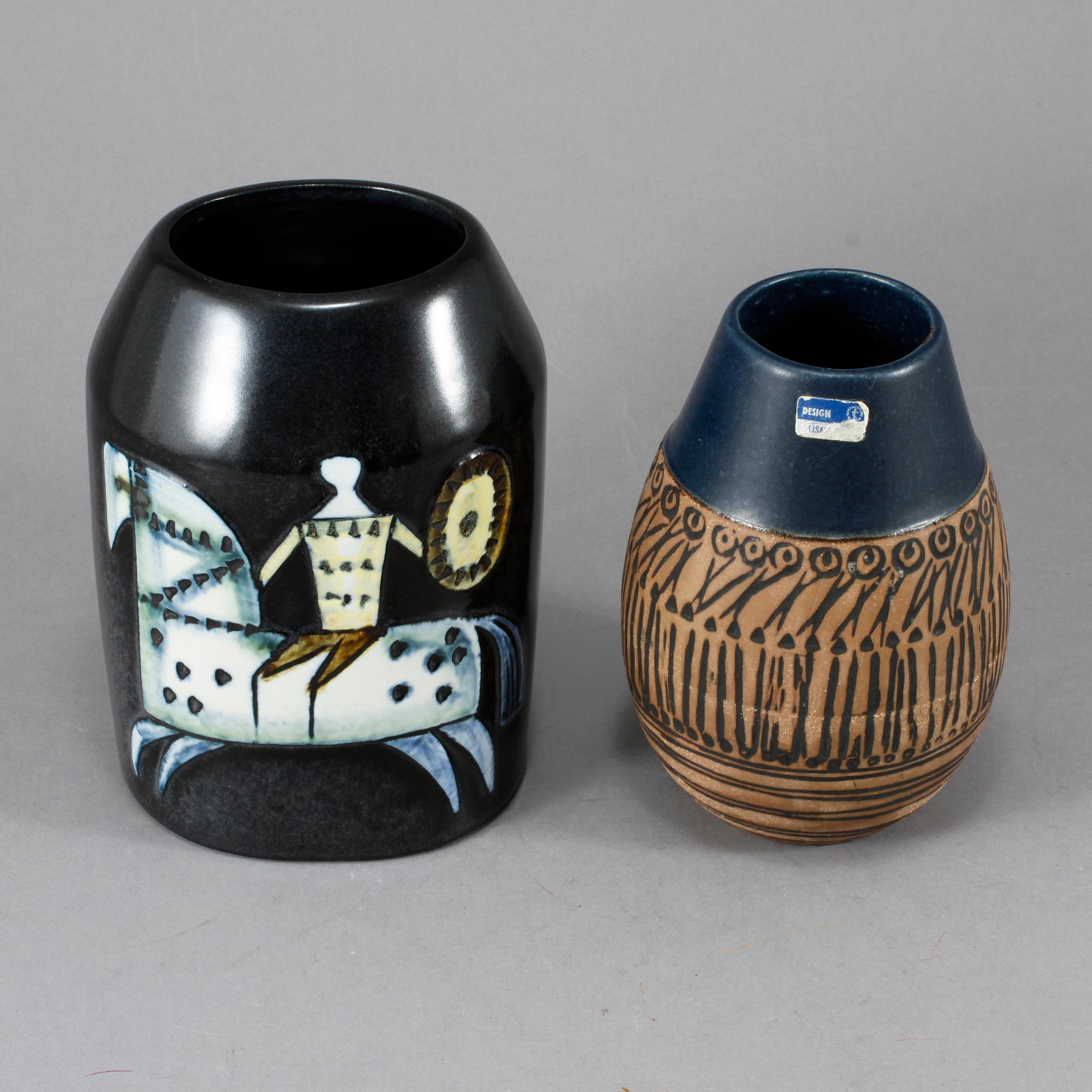 VASER, 2 stycken, stengods. Lisa Larson, Gustavsberg, 1950-60-tal.