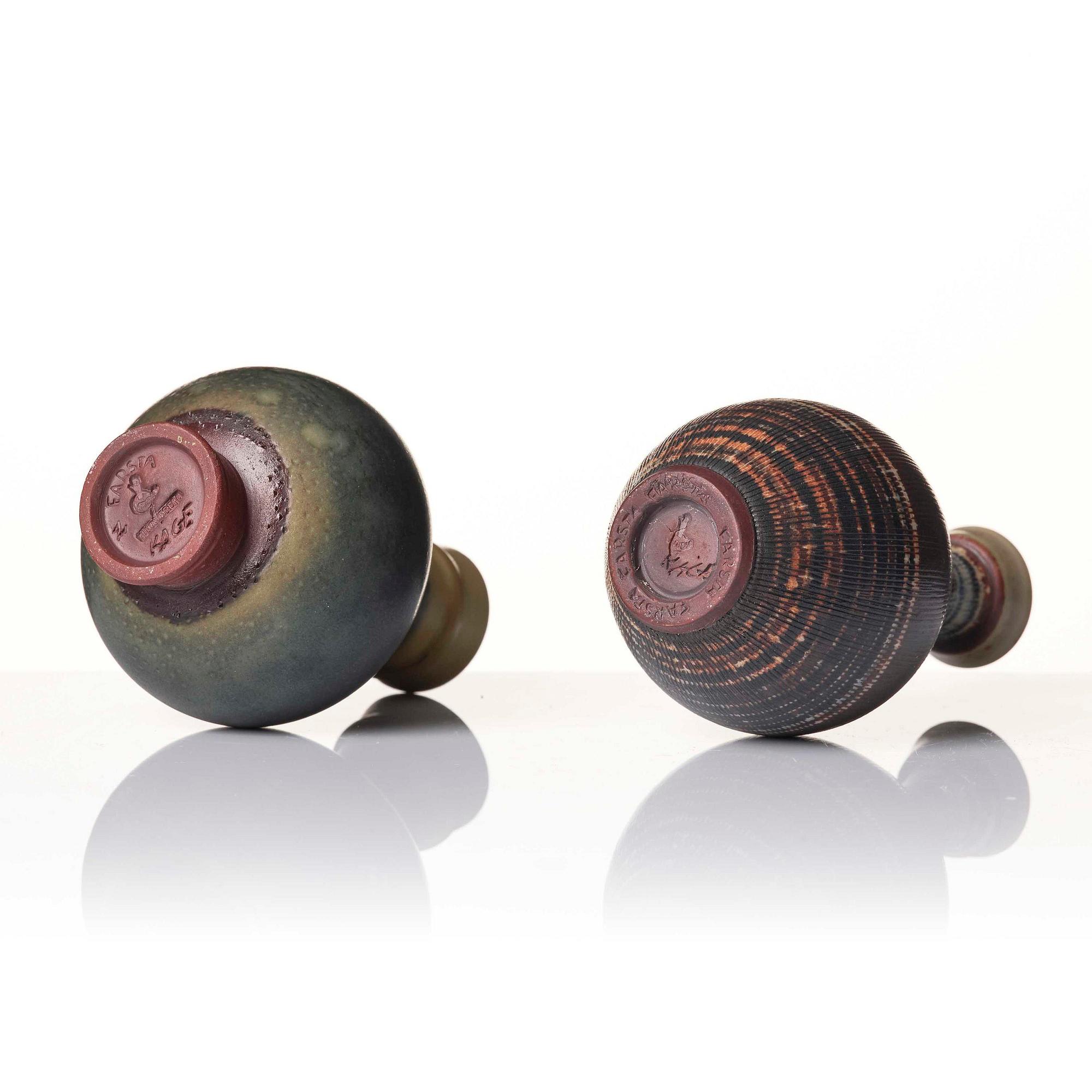 Wilhelm Kåge, a set of two Farsta stoneware vases and a bowl, Gustavsberg Studio 1950s.