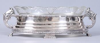 JARDINIERE, nysilver samt glas, 1900-talets första hälft.