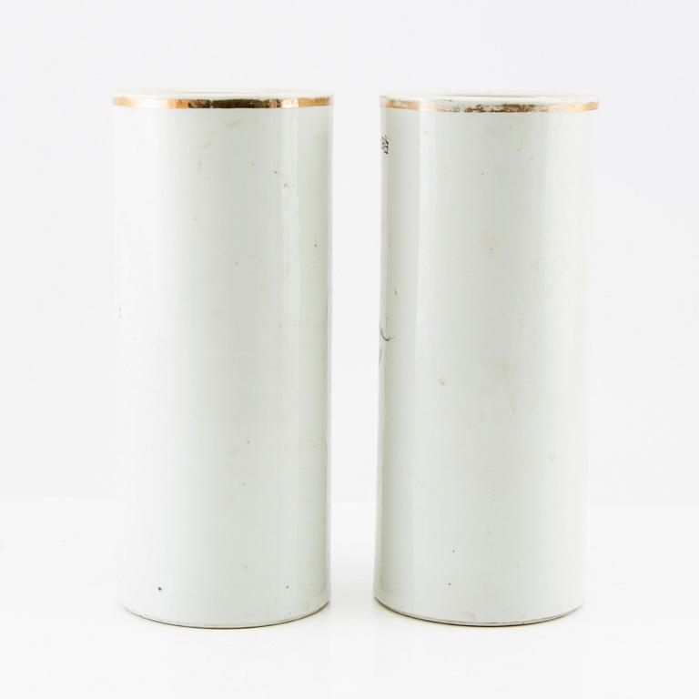 A pair of Chinese brush vases, 20th century.