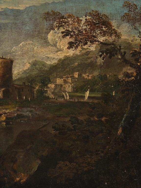 Salvator Rosa, Harbour scene with figures and boats.