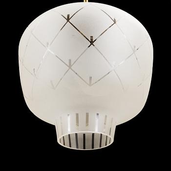 A mid 20th century brass and glass ceiling light. Height ca 67 cm.