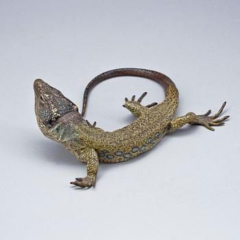 A Franz Bergmann painted bronze figure of a lizard, Vienna, early 20th Century.