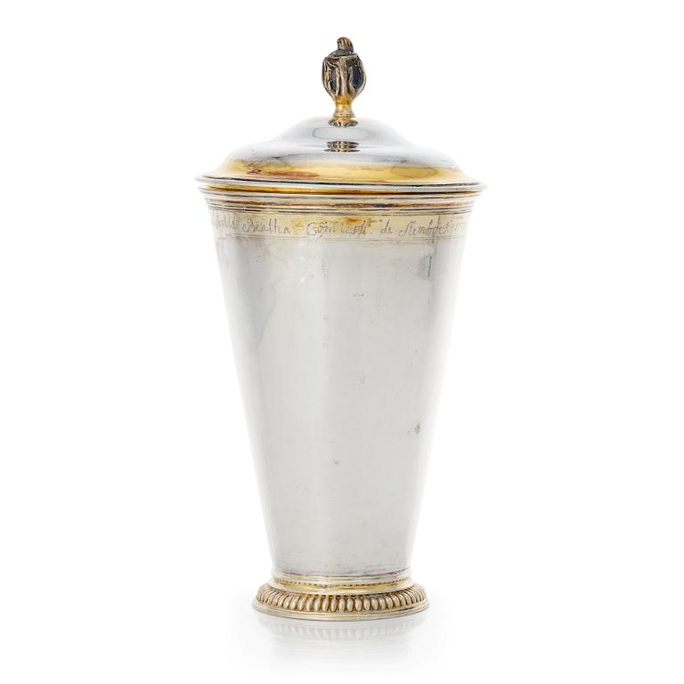 A Baltic 18th century parcel-gilt silver beaker and cover, mark of Wilhelm Christian Hillebrandt, Reval (1758-1780).