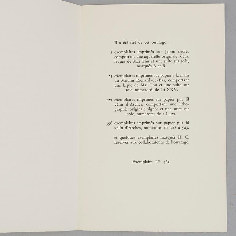 MAI TRUNG THỨ, portfolio with 8 lithographs on silk, signed and stamped by the artist,  published in 1961, 463/523.