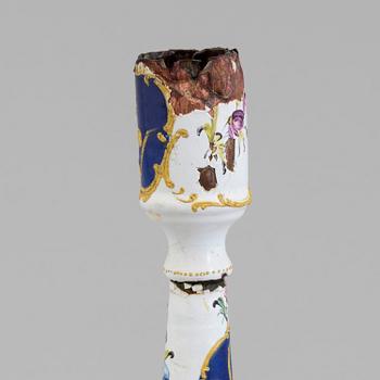 A late 18th Century Bilston Battersea enamel candlestick.