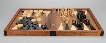 SCHACKSPEL/BACKGAMMON, trä, 1900-tal.