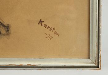LUDVIG KARSTEN, teckningar, 2 st, kol, sign o dat -25.