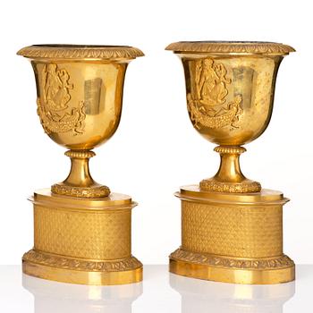 A set of three French Empire early 19th century gilt bronze centre pieces.