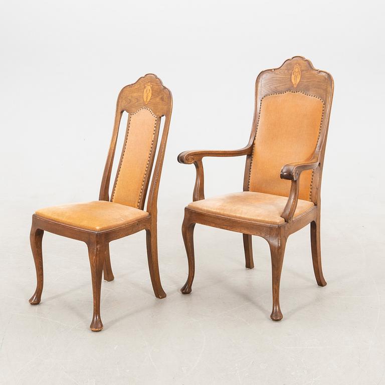 Chairs 6 pcs and armchairs a pair Jugend early 20th century.