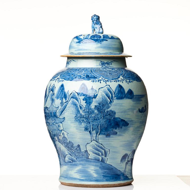 A pair of large blue and white jars with covers, Qing dynasty, Qianlong (1736-95).