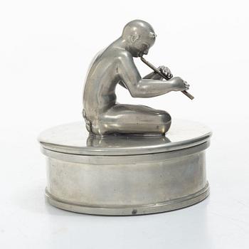 Nils Fougstedt, a pewter and brass lidded jar, Firma Svenskt Tenn, 1949, the jar with model nr A31.