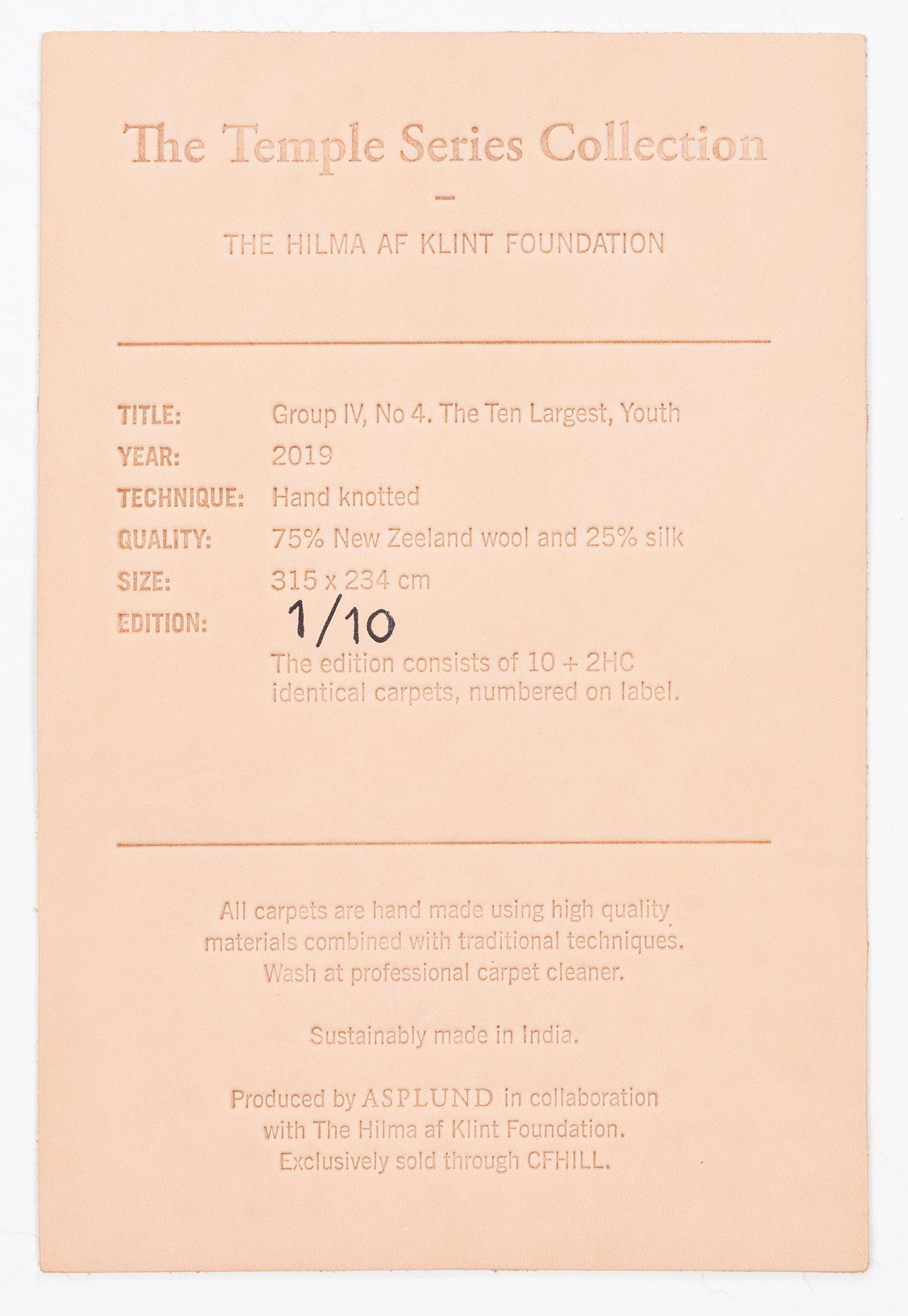 Hilma af Klint, matta, ''Group IV, no 4. The Ten Largest youth'' 1/10, handknuten, ca 315 x 234 cm.