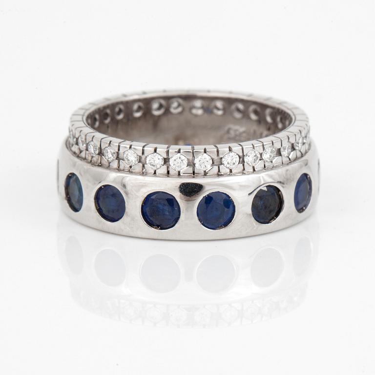 RING, 14K vitguld med safirer totalt ca 3.32 ct och diamanter totalt ca 0.48 ct. Vikt 11,2 gram.
