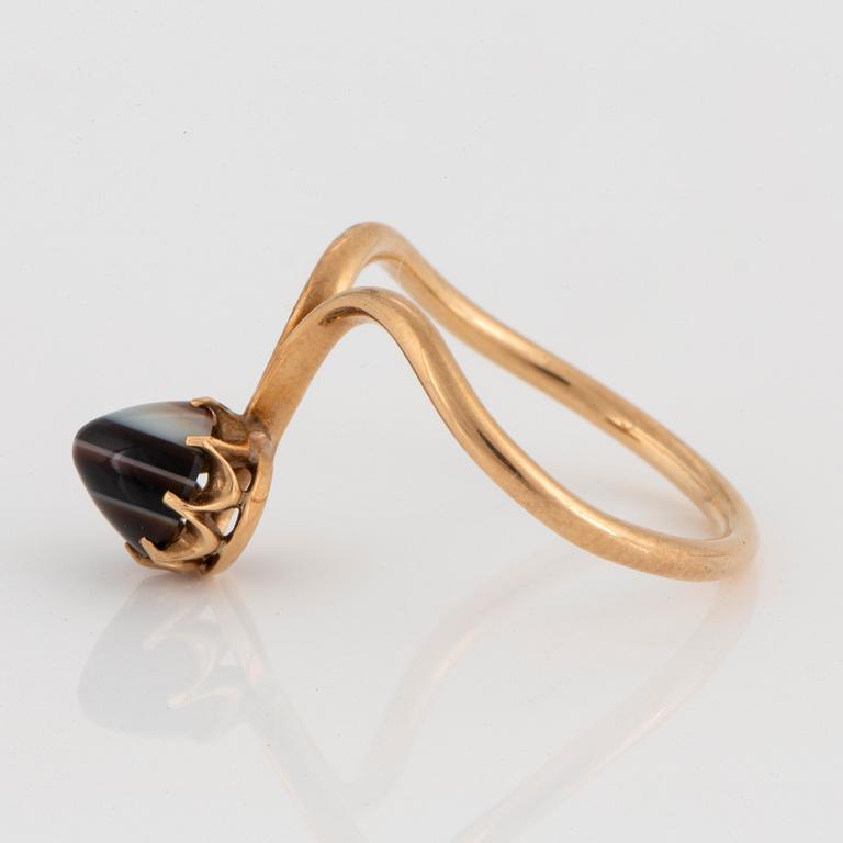 Ring 14K guld med bandad agat.