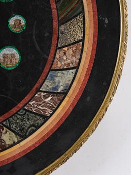 An Empire-style mahogany table with a pietre dure, micromosaic and specimen marble top, mid 19th century.
