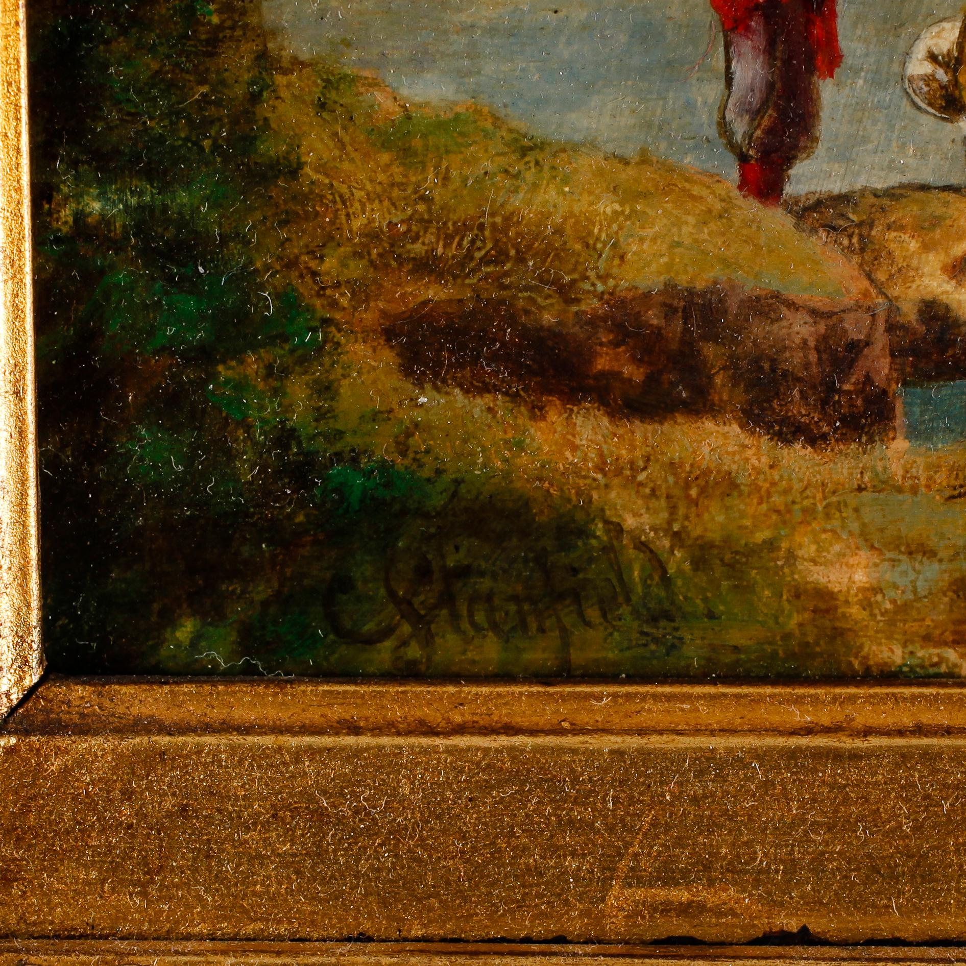 OIDENTIFIERAD KONSTNÄR, olja på pannå, otydligt signerad.