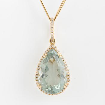 PENDANT, 18K gold with a pear-shaped aquamarine and diamonds.