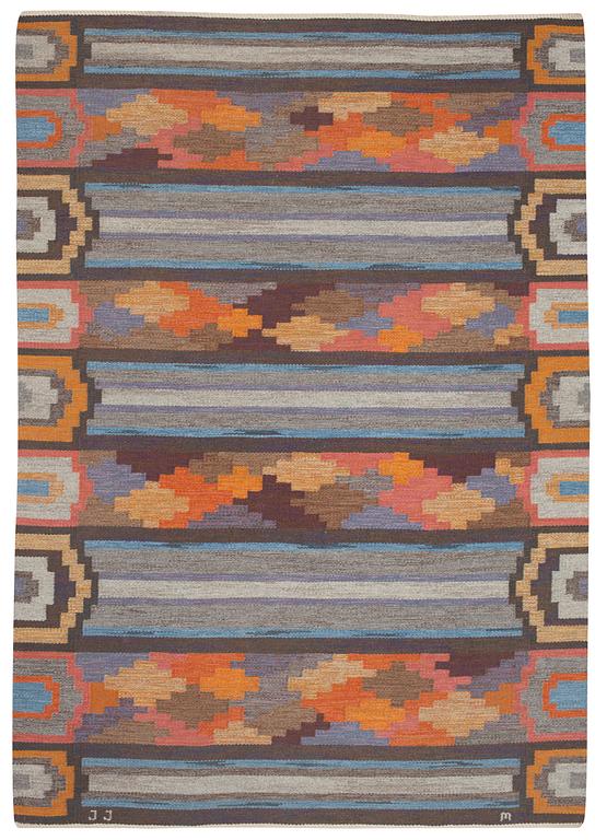 MATTA. "Timmerstockar". Flat weave (rölakan). 244,5 x 169 cm. Signed JJ M (Judith Johansson).