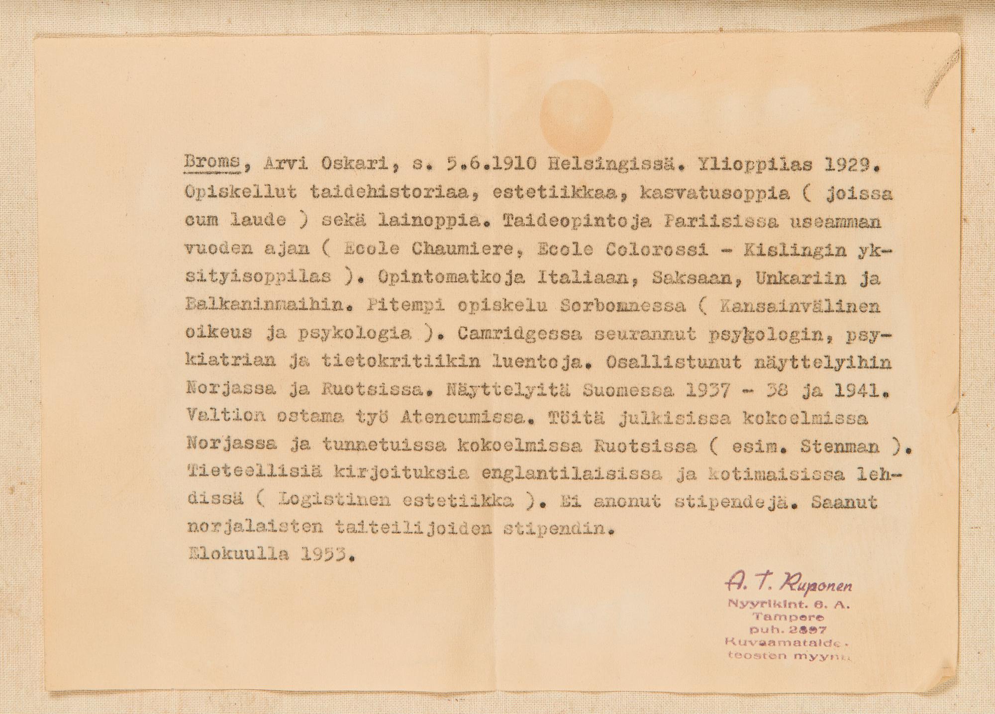 Arvid Broms, Composition.