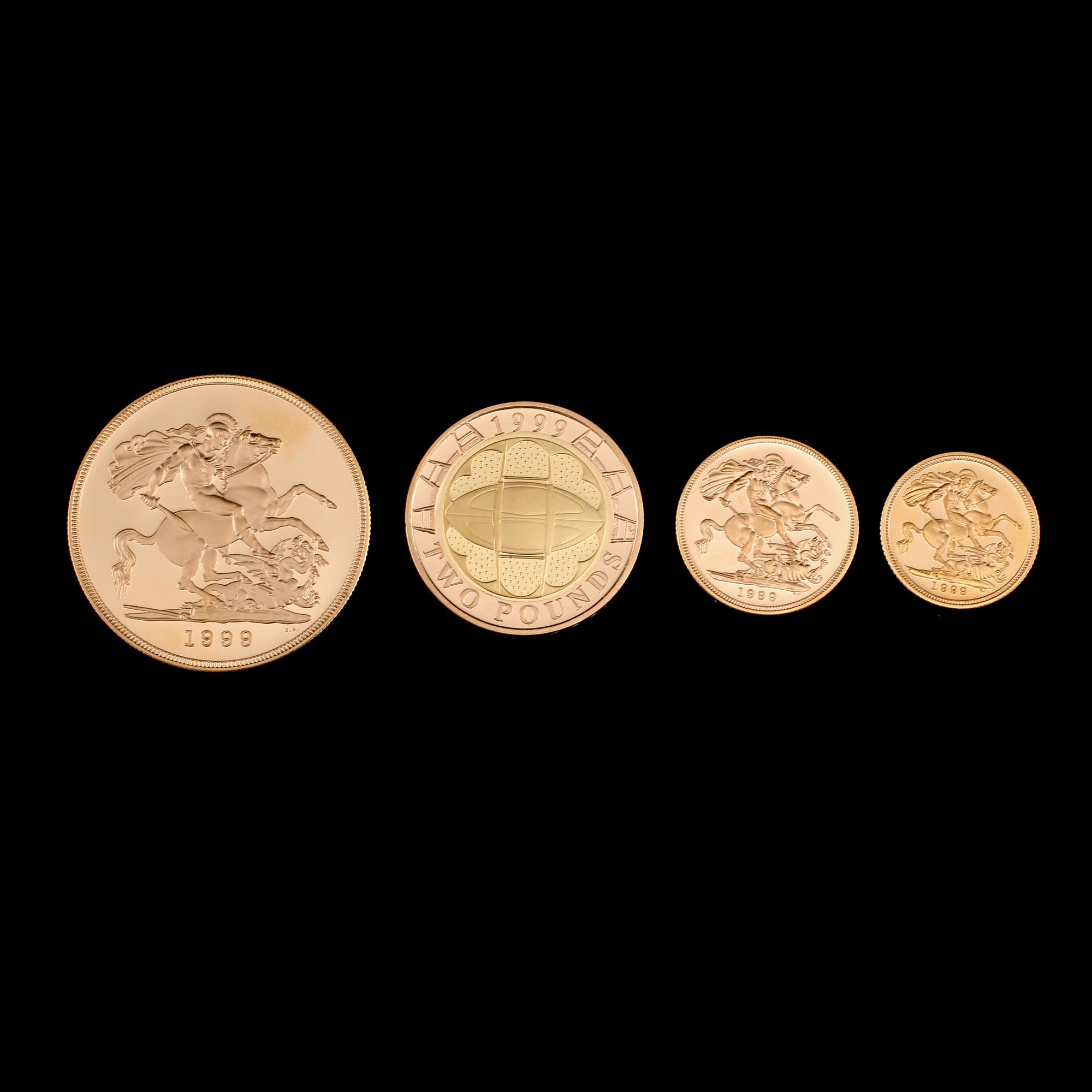 SAMLARMYNT, 4 st, 22k guld,  Royal Mint, England, 1999. Vikt 68 g.
